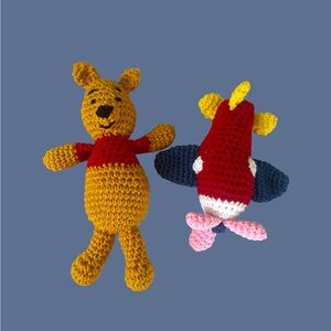 Handmade Crochet Winnie the Pooh & Airplane Toy - Prop Set